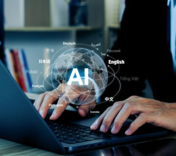 Ai translate language concept Businessman hand with ai trans 360x320